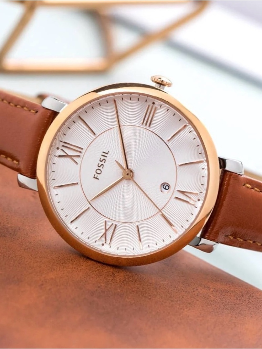 Fossil Jacqueline White Dial Brown Leather Strap Watch ES3842
